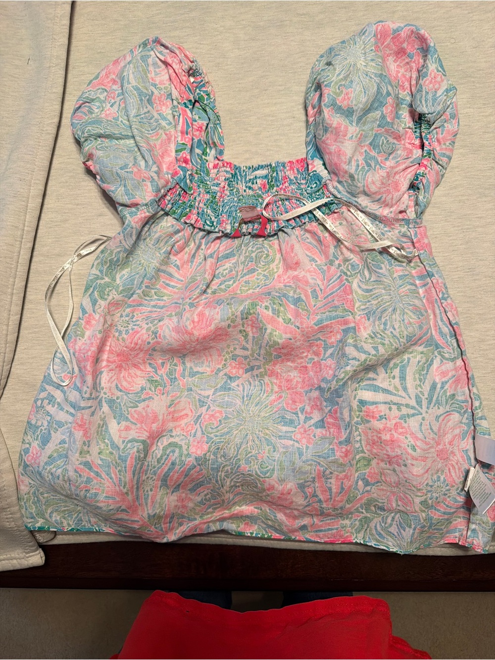 Lilly Pulitzer Pink, Blue & Green Smocked Neck Blouse - Picture 12 of 12
